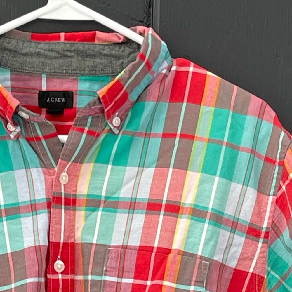 J. Crew Multicolor Shirt Madras Plaid Casual Short-sleeve Men’s Large Shirt